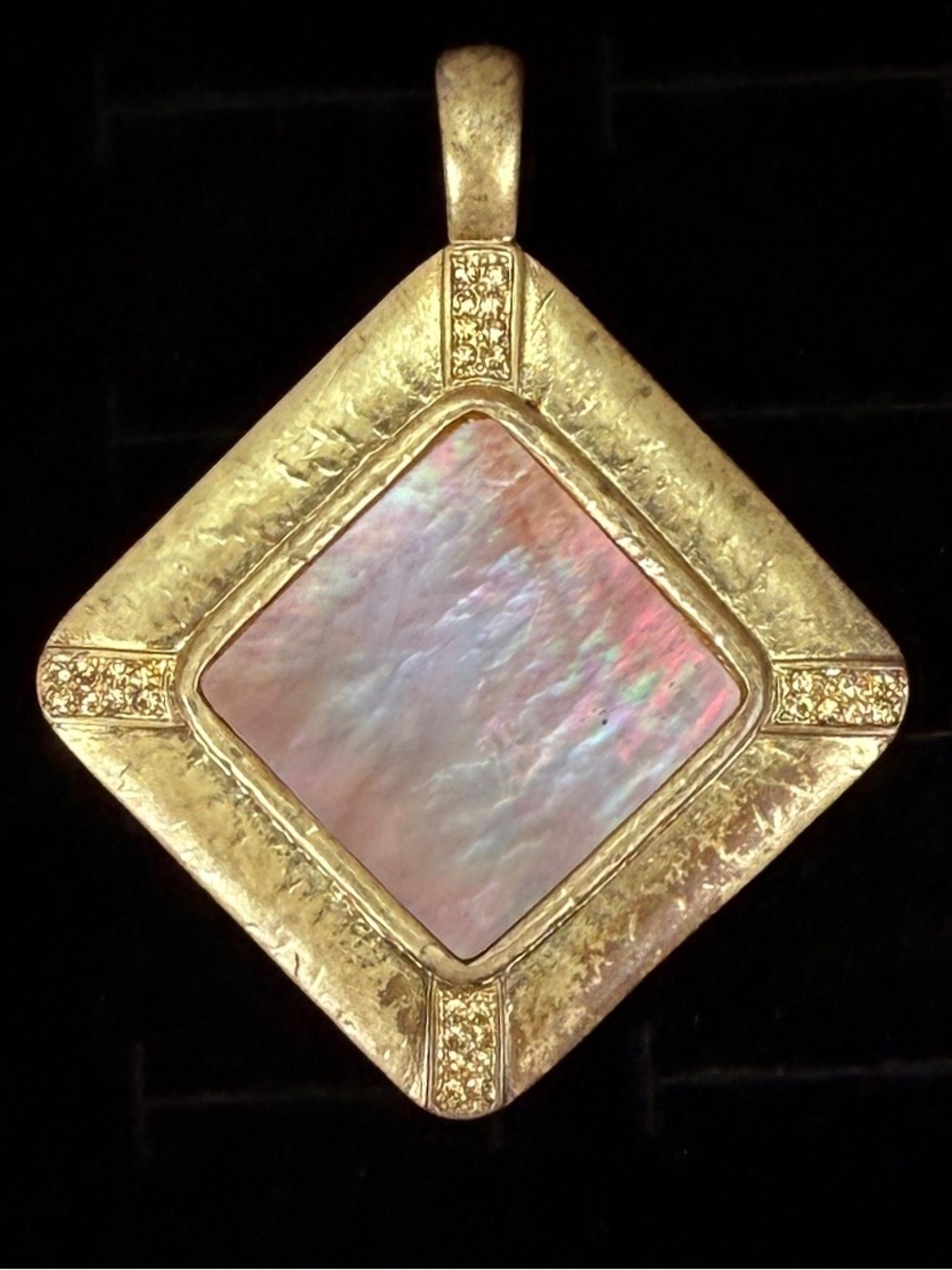 Vintage Aged Goldtone Iridescent Weighted Large Pendant